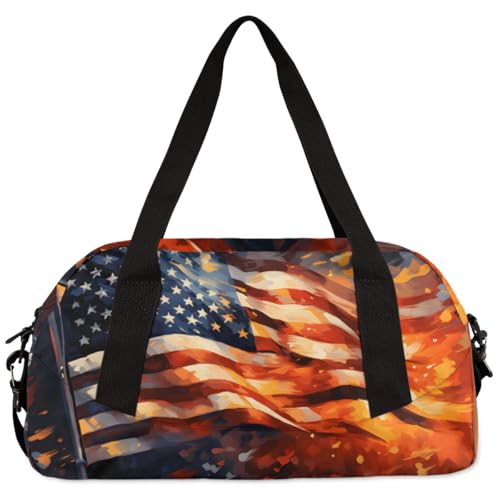American Flag Duffel Bag for Women Men Flag Pattern Waterproof Sports Tote Gym Bag for Dance Traveling Gymnastics Outdoor Camping Overnight Stay Duffel Bag4