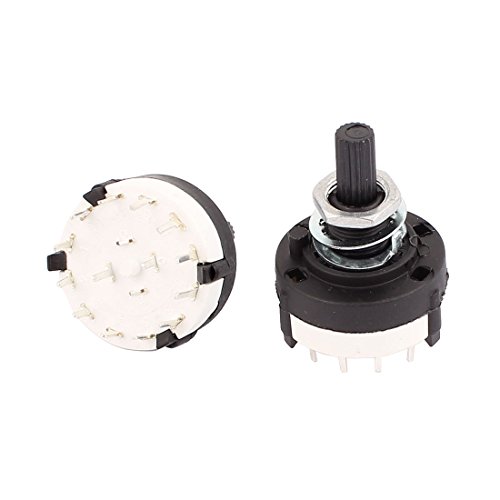 Aexit 2 Pcs Wall Switches 2P12T 2 Pole 12Position 6mm Band Selector Rotary Light Switches Switch Black