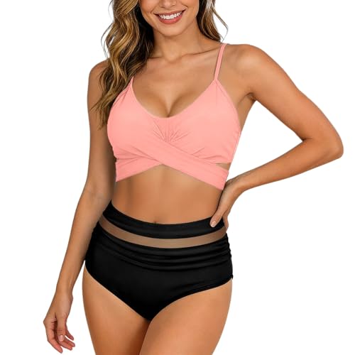 2026 Traje de baño de Dos Piezas Tipo Tankini con Control de estrías, Tirantes Ajustables y Braguita de Talle Alto. (XL)