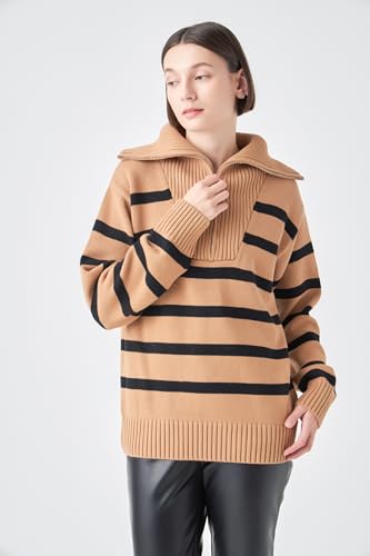 English Factory Women's Striped Knit Zip Pullover3