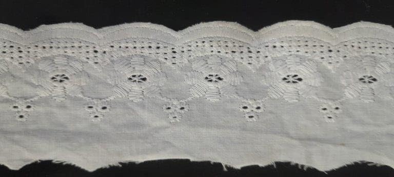 Image of PCJS - 5 Meter Cotton Soft Premium Embroidered Designed Single Side Scallop Schiffli Lace , White Cotton Lace Border for Dress, Kurtis, Dupatta, Bag, Craft and Decorations (PCJS Schiffli, White - Dyeable, 5 cm) - 5 Mtr