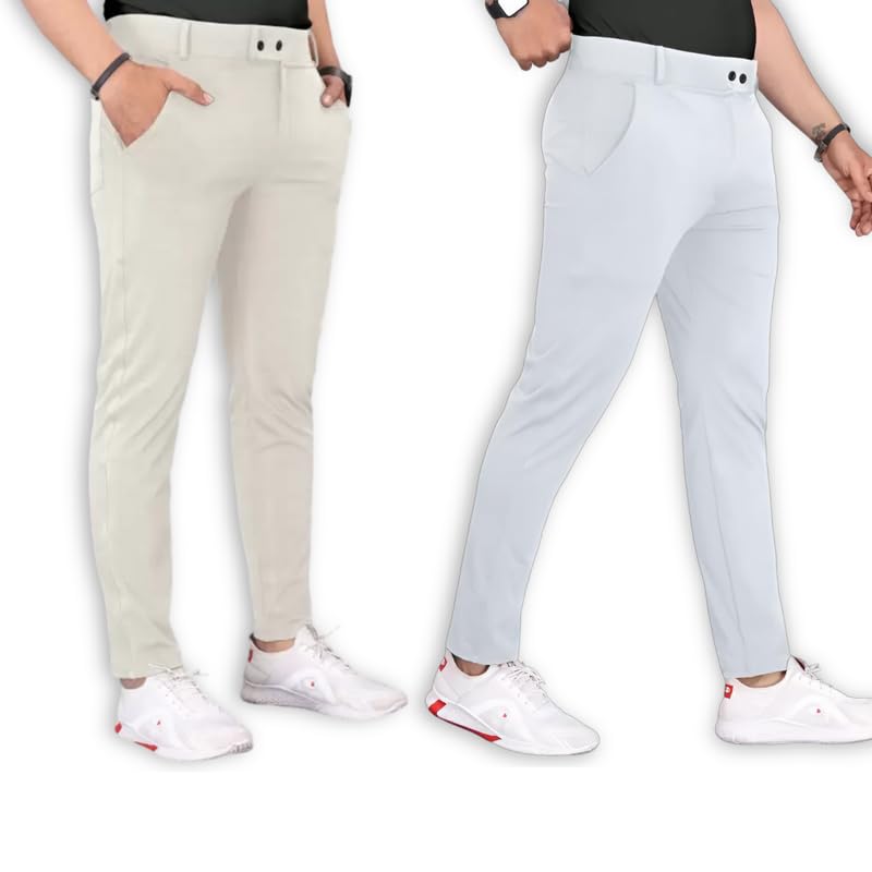 Men's Stylish Slim Fit Lycra Blend Trousers - Pack of 2 (Combo) Formal Pants for Men | Stretchable Regular Office Formal Wear | Comfortable Solid Casual, Business, and Work Trousers for Men-picture-24