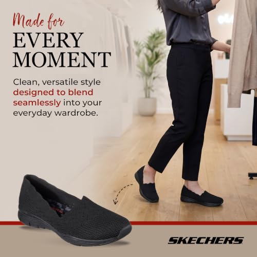 Skechers Women's Seager-Stat-Scalloped Collar, Engineered Skech-Knit Slip-on-Classic Fit Loafer, Black/Black, 7.5 W US by Skechers - Image 2