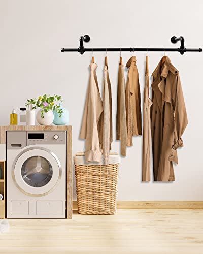 Muzik 45 Inch Industrial Pipe Clothes Rack, Heavy Duty Wall Mounted Garment Rack, Multi-Purpose Hanging Rod For Closet Bathroom Cabinet Boutique Clothing Store Hanging Clothes #TOP5