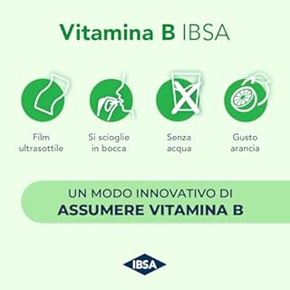 Vitamina B IBSA - 30 Film Orodispersibili. Integratore alimentare a base di Vitamine B6, B12 e Acido Folico che contribuiscono a ridurre stanchezza e affaticamento. Gusto arancia