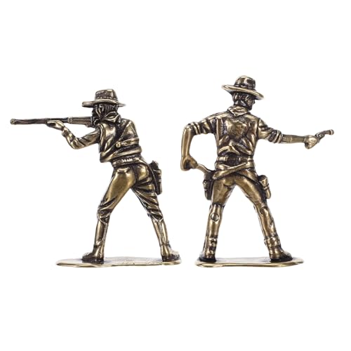 CVUTOVO 真鍮製カウボーイ像 2個:レトロミニチュアワイルドウェストフィギュア - 金属製デスクカウボーイ装飾 - 子供用ウエスタンモデルおもちゃ - ヴィンテージコレクター向けケーキデコレーション