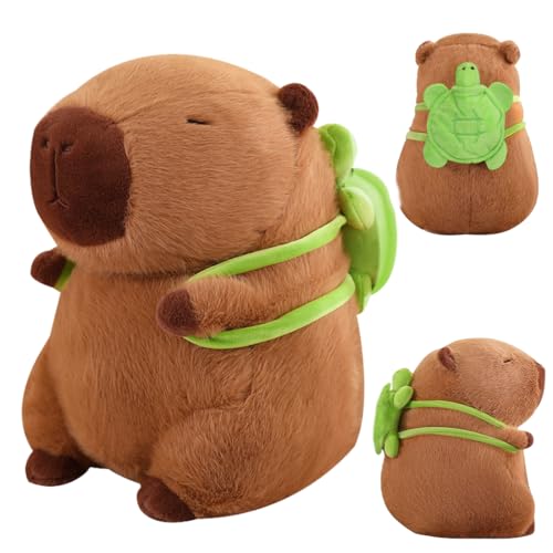 VerLuky Capibara Peluche, 32 cm Capybara Peluche, Juguete de Capybara Peluche, Simulación Carpincho Juguetes con Mochila de Tortuga, Juguete Suave de Felpa Marrón, Regalo para Niños y Niñas