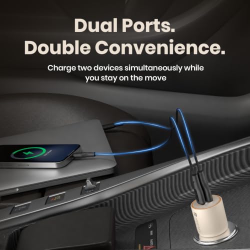 Image of Portronics Car Power 65 Pro 65W Dual Ports Fast Car Charger with 65W Type-C PD & 22.5W USB-A, Charge 2 Devices Simultaneously, Compact 12V Car Adapter Compatible with Laptop, Smartphone, Tablet