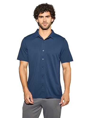 Image of TECHNOSPORT Men's Black Solid Regular Fit Spread Collar Casual Shirt with TECHNOCOOL+