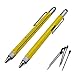 2PCS PACK 6 in 1 Screwdriver Tool Pen - Mini Multifunction Pen with Stylus, Flat and Phillips Screwdriver Bit, Bubble Level and inch cm Ruler all in one (Light yellow)