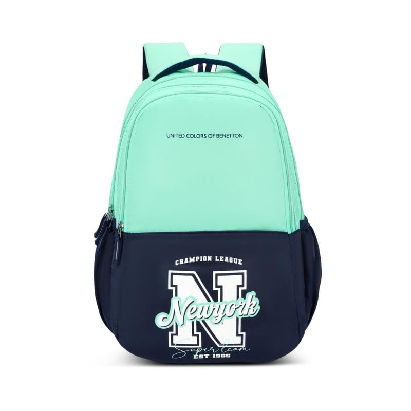Image of United Colors of Benetton Backpack Flux | Printed High School Bag With 3 CompartMen'sts, Airmesh Padding & 1-Year Warranty - 25L Capacity | Daypack For School Girls & Boys