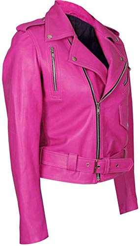 Women's Brando Style Hot Pink Genuine Lambskin Leather Biker Jacket – Real Leather Motorcycle Jacket4