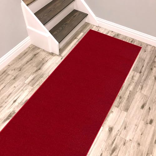 Image of Kapaqua Red Solid Colored Runner Rug Non Slip Rubber Grip Bottom Pet Friendly Kitchen Hallway Carpet Runner 2x3