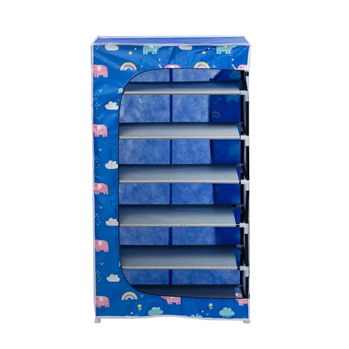 Image of BONTEC Baby Wardrobe for Clothes - almirah - Rack fot Storage Multipurpose Plastic almirah Printed Cover 6 Shelves Storage Clothes Storage Rack Quick Cabinet /Multipurpose (Baby Blue)
