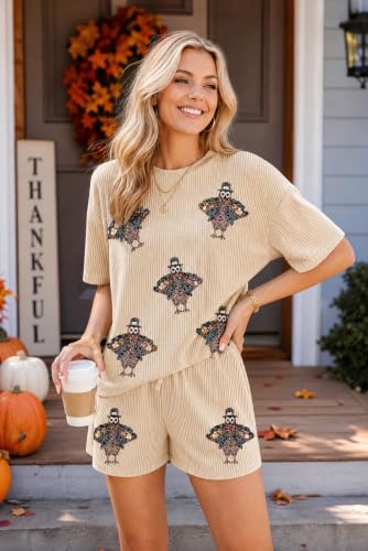 Image of Womens Pajama Sets 2 Piece Pjs Sleepwear Soft Comfy Short Sleeve Tops and Shorts Lounge Set Loungewear Outfit
