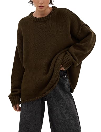 Women's Oversized Sweaters Pullover Casual Crewneck Long Sleeve Fuzzy Chunky Knit Tops 2025 Fall Fashion Outfits
