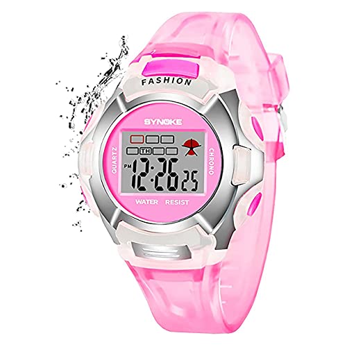 Reloj Digital para niña, 7 Luces de Color, Impermeable, Deportivo, electrónico, con cronómetro de Alarma, para niñas y niños, Rosa Cover