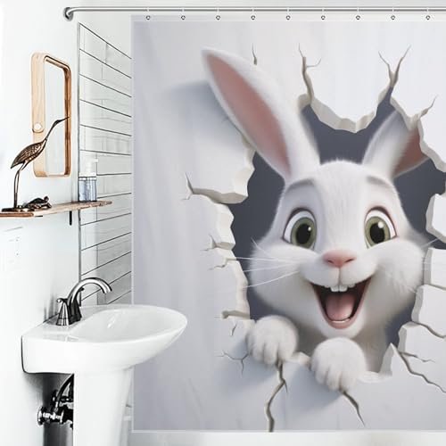 Rideau de douche lapin mignon en tissu polyester imperméable lavable 183x183cm