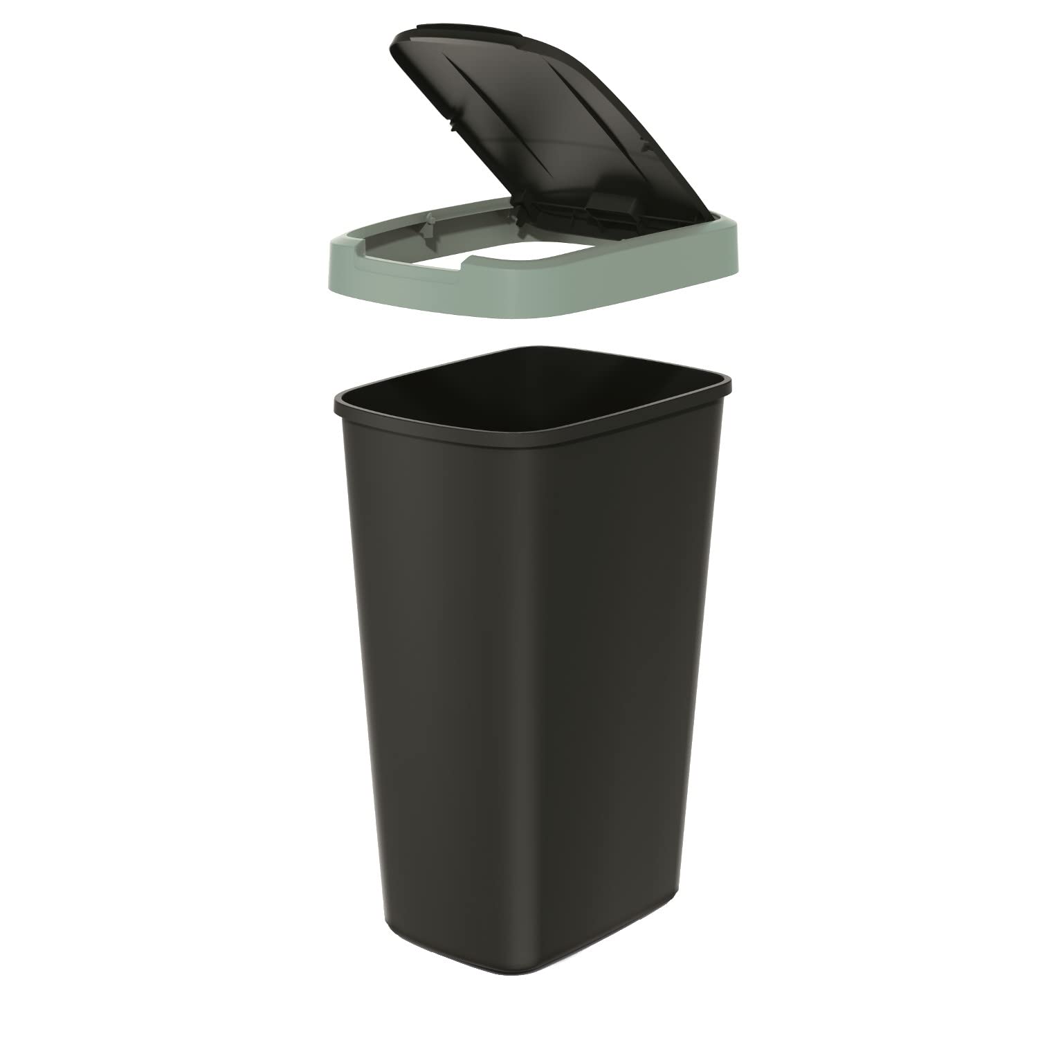 Keden Compacta Q - Pattumiera con coperchio basculante e pieghevole, 45 l, in plastica, per la raccolta dei rifiuti (nero/verde chiaro)