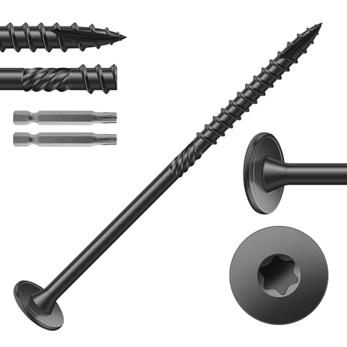 Image of #14 x 4 Inch Outdoor Structural Wood Deck Screws (106Pcs /4lb), Carbon Steel, Black, Flat Head, Rust Resistant Epoxy Coated, T30 Star Bit