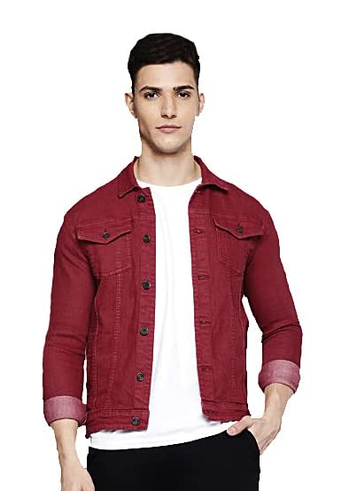 athrz Men's Regular Fit Washed Denim Jacket - Stylish Full Sleeve, Button-Front, Maroon Casual & Trendy Coat (Size M)-picture-10