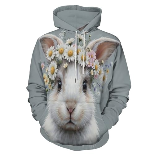 Sweat à capuche lapin pour hommes et femmes pull gris clair imprimé aquarelle