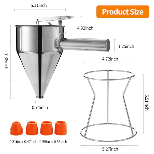 Teigspender Teigportionierer,Pfannkuchen Teigspender 1200ml,Edelstahl Teigspender mit Ständer,Wird mit Deckel… – Ansicht 2