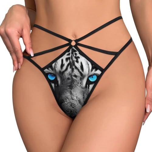 Image of Wild White Tiger Mesh Thongs for Women Sexy Seamless G-String Panties Stretch T-Back Low Underwear 3XL