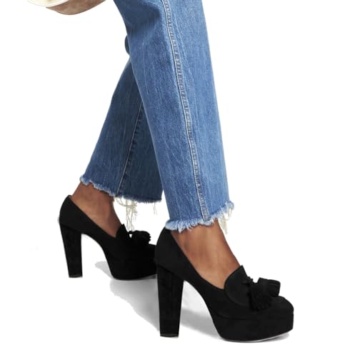 SHODENSE Women Vintage Chunky Platform Loafers Pumps Tassel Round Closed Toe Slip On Suede Block High Heel Dress Loafer Shoes Buckle Strap Oxford Loafers Fringe Pump Dressy Chic Sexy Y2k 4-11 M US2