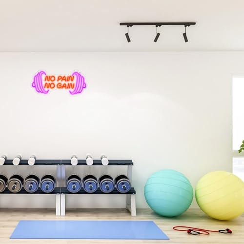 Image of No Pain No Gain Neon Sign Dumbbell Neon Light for Wall Decor,Gym LED Sign Wall Art,Dimmable LED Sport Light Sign for Gym,Fitness,Sports Club,Office