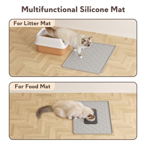 Image of Garoopion Silicone Cat Litter Mat 24x16 inch, Easy to Clean, Gray