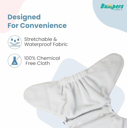 Image of Bumpers Premium & Ultra Soft Reusable Cloth Diaper with Insert Pad | Extra Absorbant, Washable, Waterproof & Adjustable cloth diaper for babies /Kids, 3M-3Years (Combo, Free size, Royal Blue+Sea Blue)