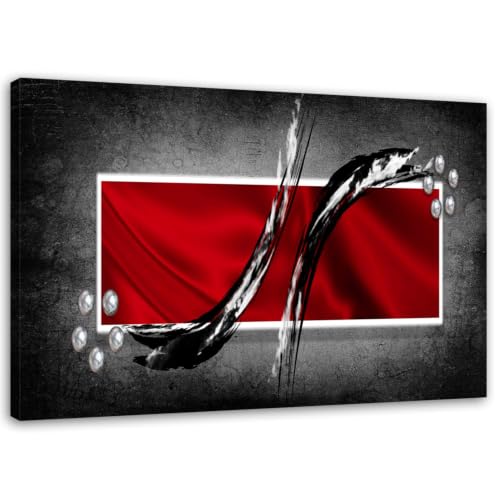 Cuadro abstracto BOSKMS de gran formato, elegante lienzo moderno rojo y plata de 40x60 cm 2