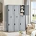 usikey 67“ Tall Bathroom Cabinet, Storage Cabinet with 4 Shelves & 2 Doors, Narrow Storage Cabinet for Bathroom, Living Room, Home Office, Greige