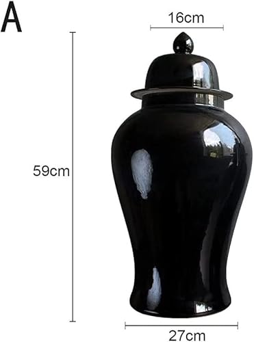 Decor Black Porcelain Temple Jar, Ceramic Decorative Ginger Jar With Lid, Modern Contemporary Ceramic Glossy Handmade For Home Living Room 23.2.27 (Size : A) #TOP4