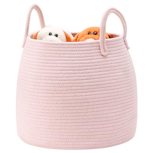 Pink Baby Laundry Basket for Nursery Girls Kids Small Cotton Rope...