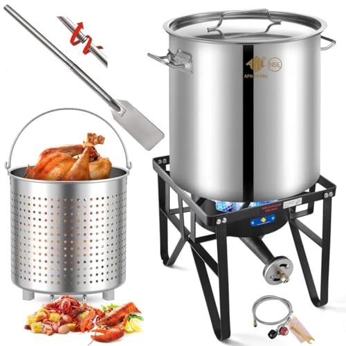 ARC 64QT Stainless Steel Seafood Boil Pot with 200,000BTU Single Burner Propane Stove and 36