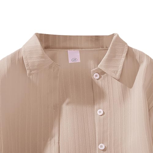 Girl's Textured Outfits Button Down Shirt Top and Wide Leg Pants Set 2 Pieces Tracksuit for 3-12 Years3