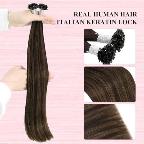 Image of YoungSee U Tip Hair Extensions Darkest Brown Balayage 18IN Utip Hair Extensions Human Hair Ombre Darkest Brown with Medium Browns Fusion Hair Extension K Tips Hair Extension Real Human Hair 50G 50s