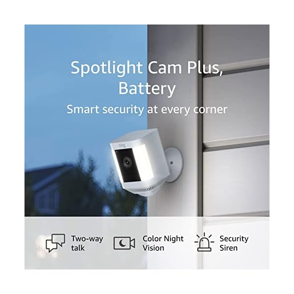 Ring Spotlight Cam Plus, Battery | Two-Way Talk, Color Night Vision, and Security Siren (2022 release) – White