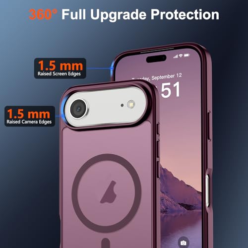 Image of SUPFINE Magnetic for iPhone Air Case (Compatible with MagSafe)(Military Grade Drop Protection) Slim Translucent Matte Shockproof with Anti-Fingerprint Phone Cover for 17 Air,Wine Red