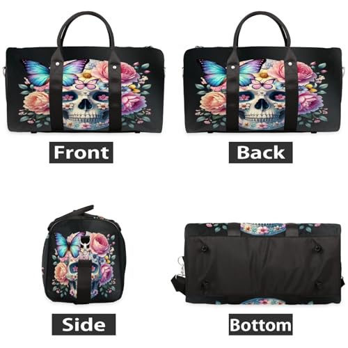 Travel Duffle Bag Gothic Skull Flower Sports Gym Bags for Women Men Weekender Overnight Bags Waterproof Carry On Tote Bag Workout Bag for Dance Swimming Yoga Hospital2
