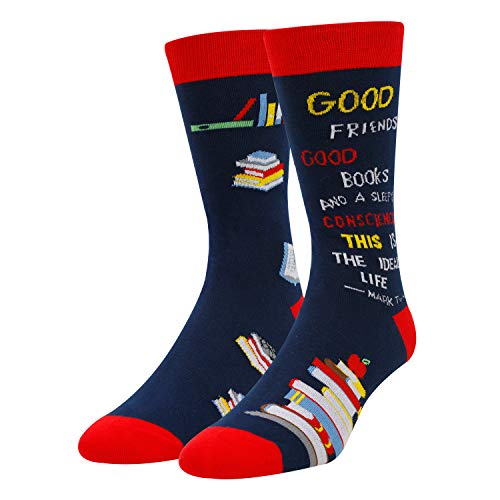 HAPPYPOP Reading Book Socks for Men, Teacher Nerd Librarian Book Lover Bookworm Gift