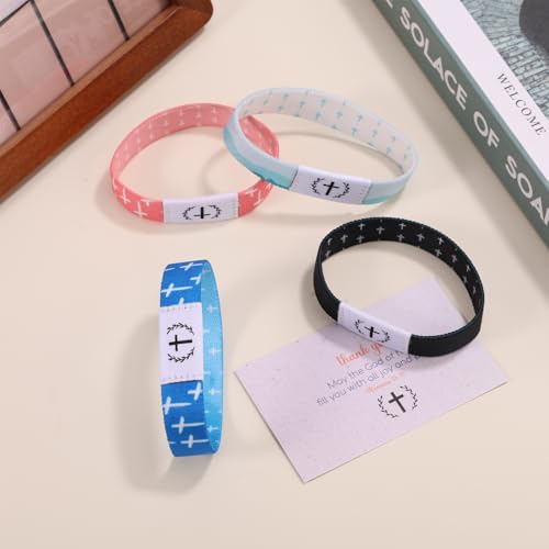 4pcs Bible Bracelets, Scripture Verse Bracelets with NFC Scan Christian Wearable Elastic Jesus Wristbands for Women Men Inspirational Bible Bands Gifts(4 Colors)3