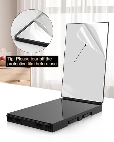JUSRON 3 Way Mirror with Lights, 360° for Self Hair Cut, Adjustable Height & Rechargeable Barber Trifold Mirrors&LED Makeup Mirror, DIY Haircut Tool is Good Gift for Men/Women(With LED) - Image 6
