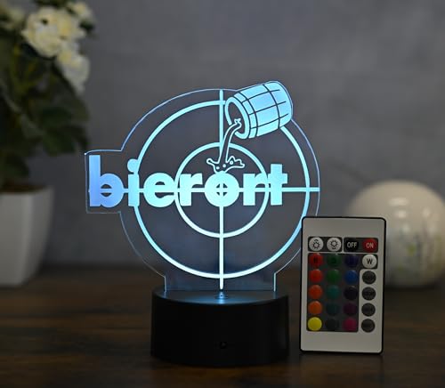 Optechvisual Bierort LED Lampe – Lustige Deko für Männer & Bierliebhaber – Geschenkidee für Biertrinker & Stammtisch – Leuchtende Lampe für Bar, Keller & Küche