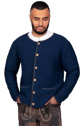 Edelnice Trachtenmode Trachten Strickjacke Felix aus Wolle in Blau oder Anthrazit Gr. 46-62 (Blau, 52)