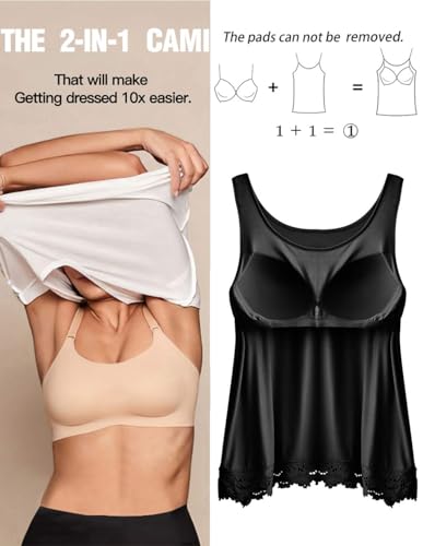 Image of Camisoles for Women with Built in Bra Adjustable Strap Tank Tops Cami Sleeveless Summer Tops for Workout Sleeping Traveling
