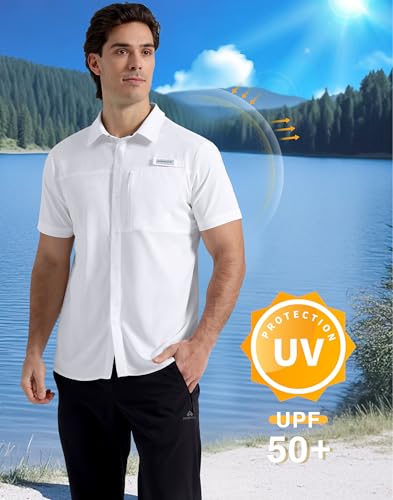 Pioneer Camp Men Fishing Shirts with Zipper Pocket UPF 50+ Lightweight Casual Short Sleeve Button Down Shirts for Men Hiking3