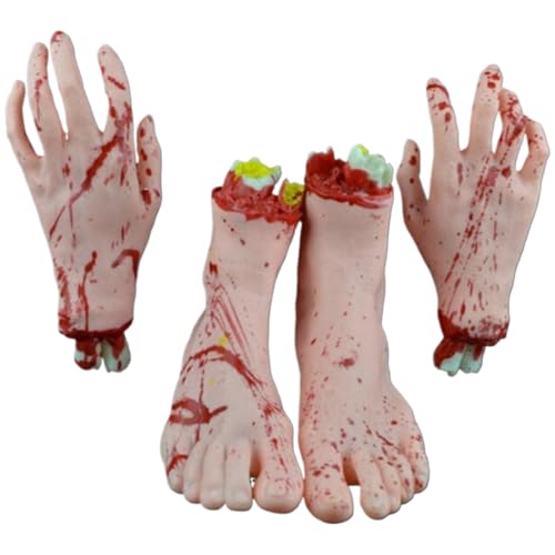 Accesorios Halloween de partes del cuerpo de plástico con manos y pies falsos cortados sangrientos